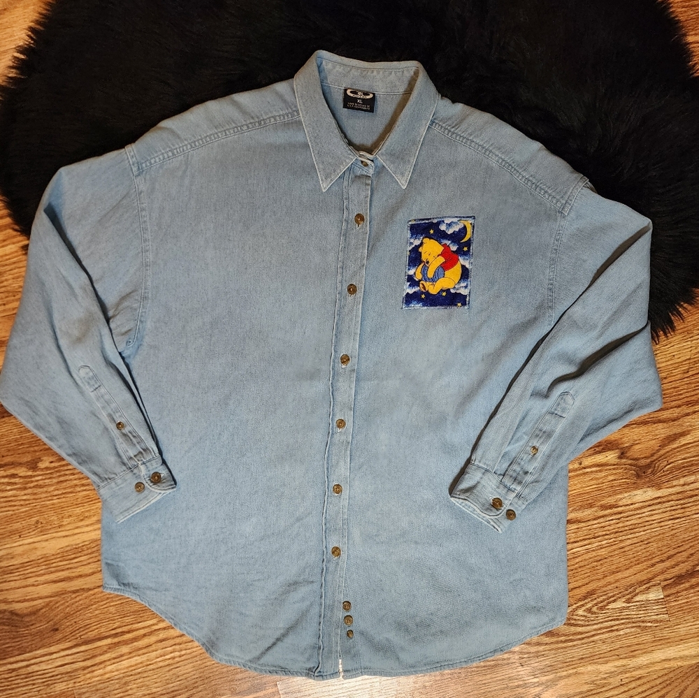Vintage Hand Crafted Button Down Long Sleeve 100% Cotton Denim Shirt XL